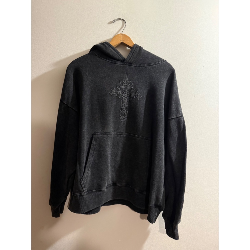 Ruby & Jewell Los Angeles Mens XL Washed Black Gothic Cross Y2k Hoodie
